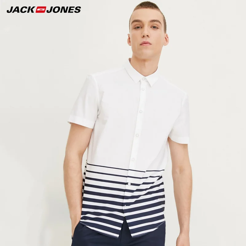 JackJones мужская летняя рубашка из 100% хлопка с контрастными полосками и острым