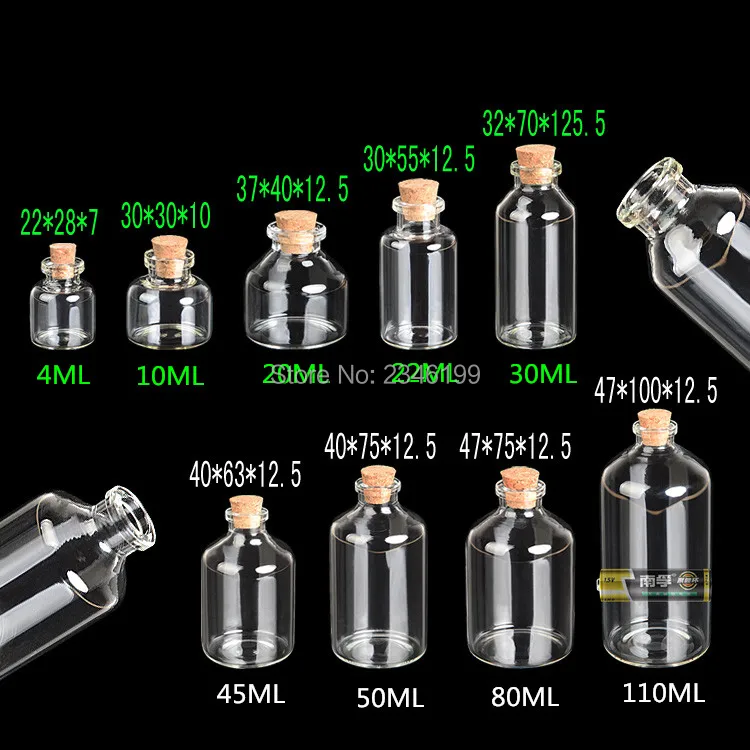 100 шт прозрачная стеклянная пробирка для бутылок с пробковой пробкой DIY