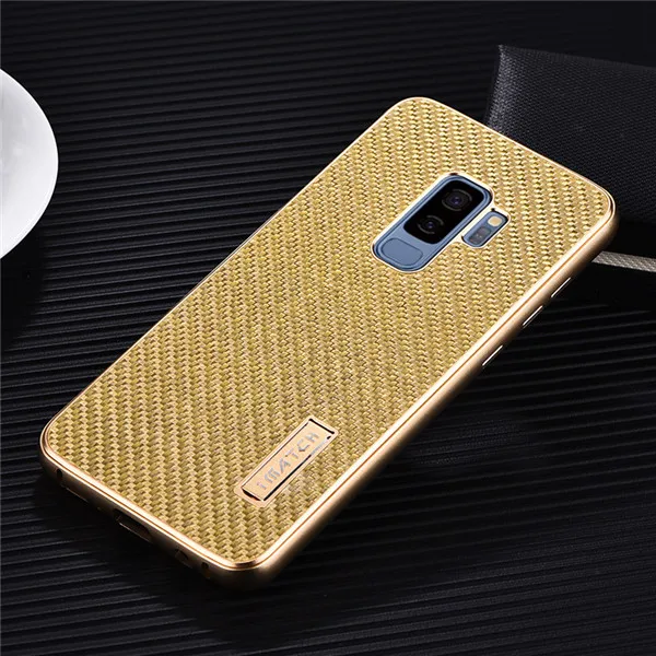 Золотой Элитный бренд чехол для samsung Galaxy S9 S8 плюс S7 край Алюминий металлический бампер из углеродного волокна жесткая накладка на заднюю панель телефона Защитный чехол - Цвет: Золотой
