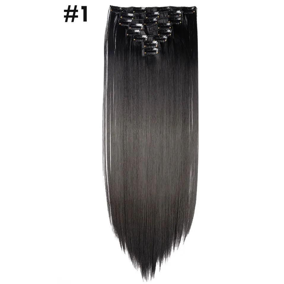 dark black SNOILITE, 26 дюймов, женские Синтетические длинные прямые волосы, 8 шт., на заколках, для удлинения волос, на всю голову, толстые, синтетические волосы, чистые цвета - Цвет: dark black