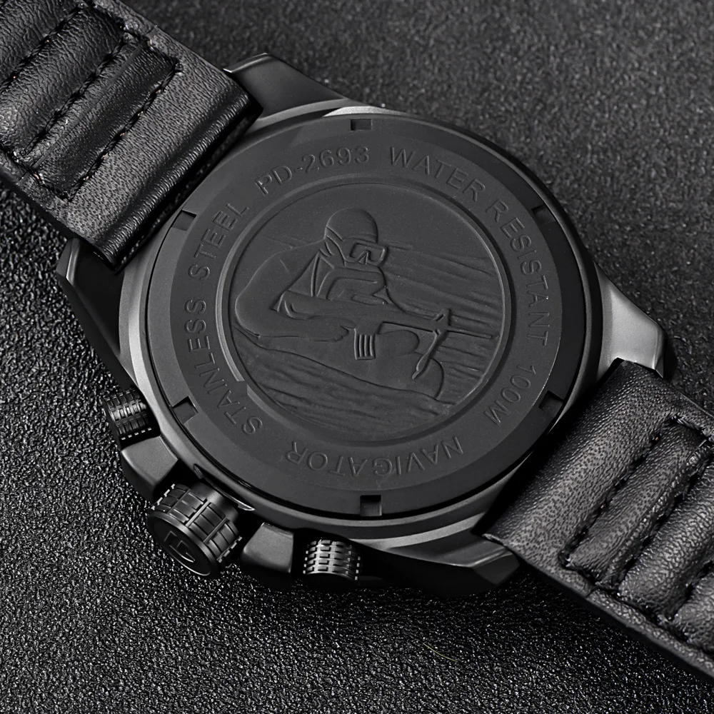 Новые спортивные военные 100 м водонепроницаемые мужские часы с кожаным ремешком