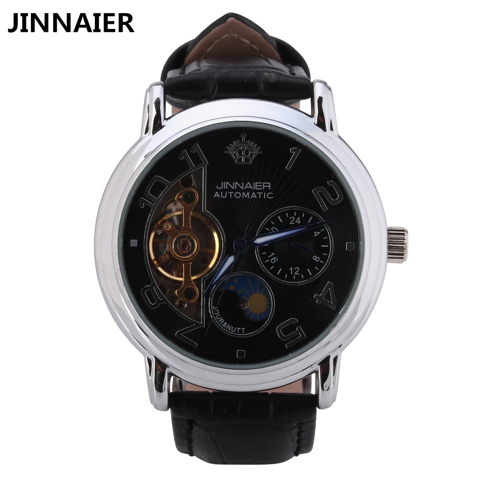 Роскошные Брендовые мужские часы Скелет автоматические механические кожа self