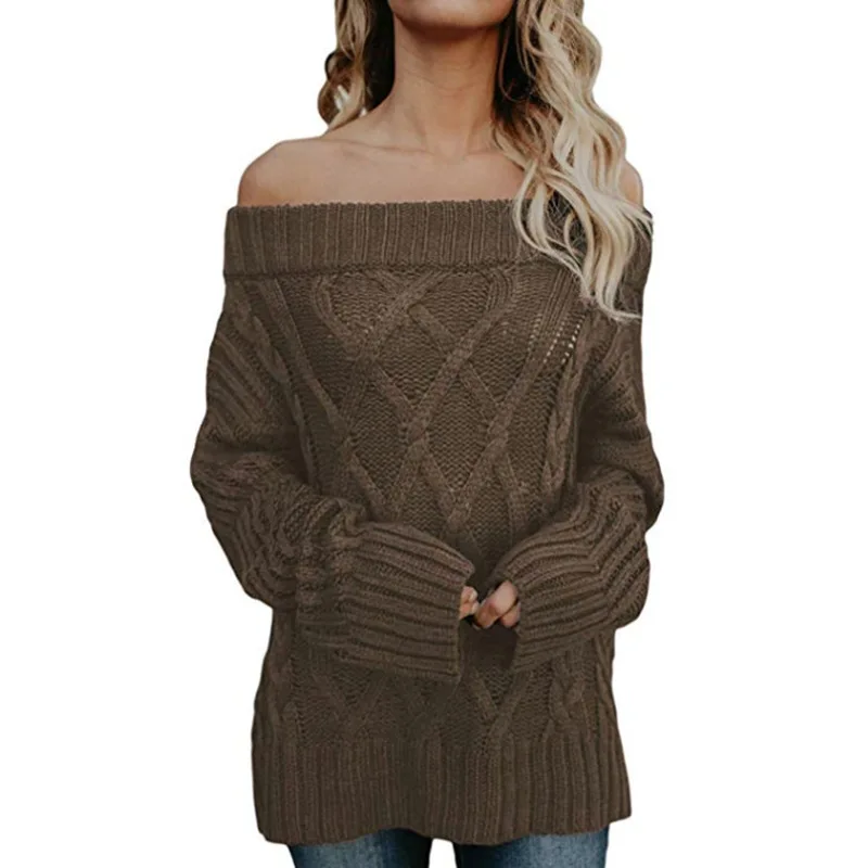 Sexy Off Shoulder Sweater Autumn Winter Women Loose Knitted Female Thick Coarse Jumper Pullovers | Женская одежда