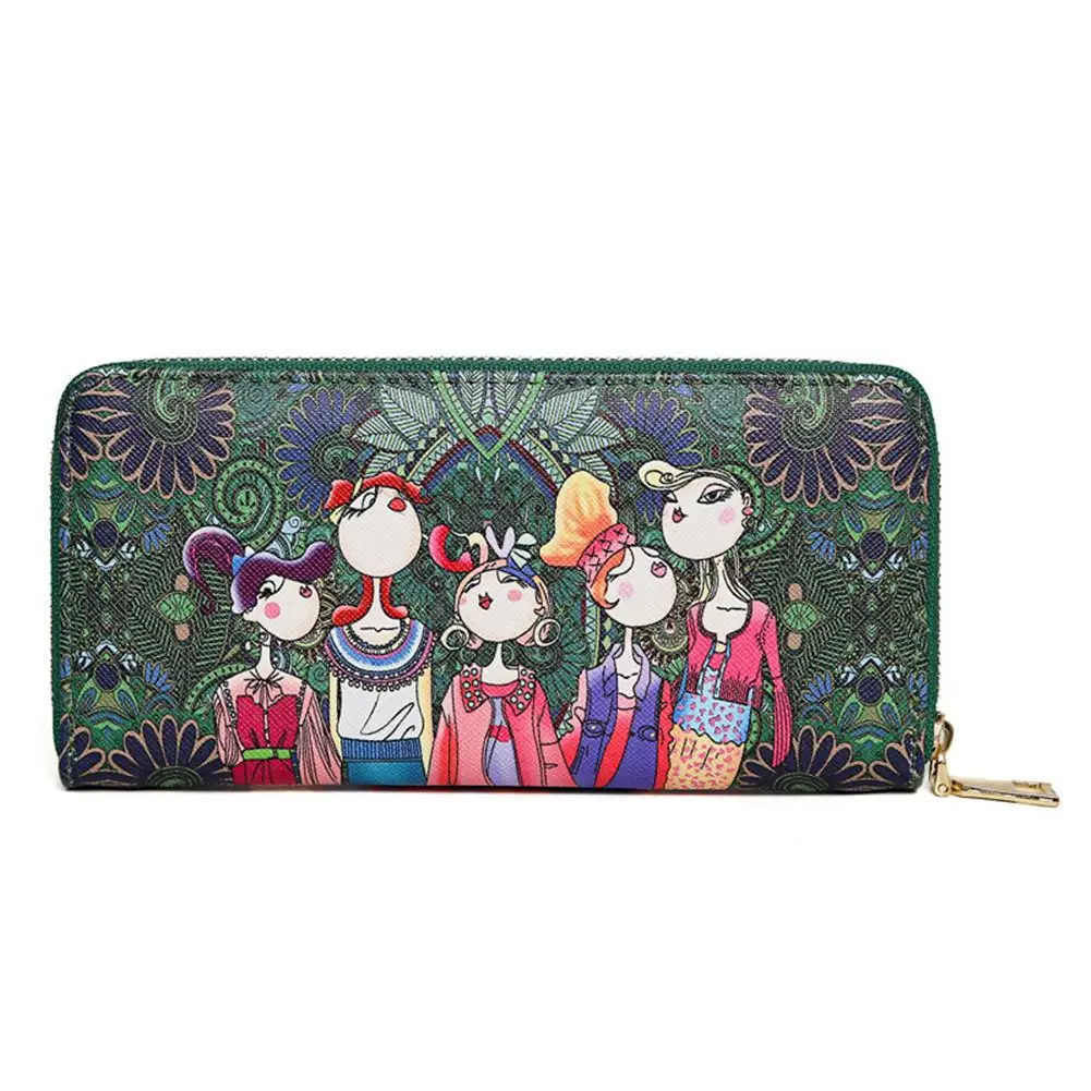 

Women's Zipper Wallet Fashion Green Mori 3D Color Wallet Women Printed Long Clutch Leather Wallet Hot Sale