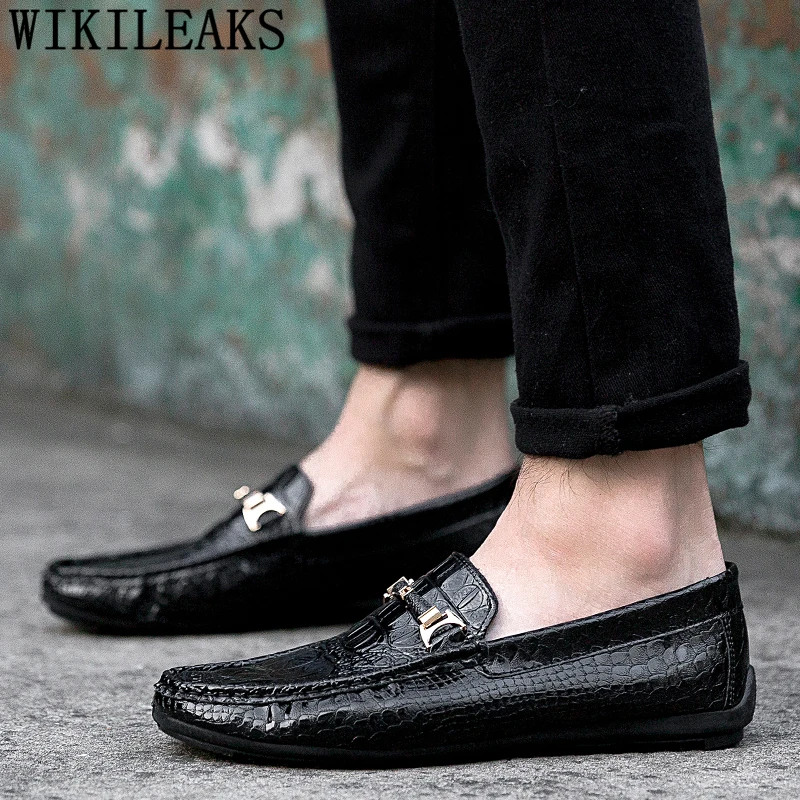 Crocodile Shoes Mens Casual Luxury Brand Loafers Patent Leather Men Sepatu Kulit Pria Zapatillas Hombre Sapatos | Обувь