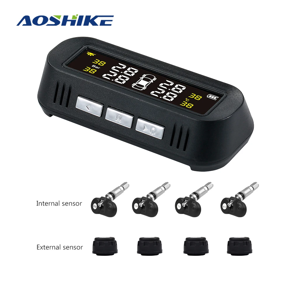 Система контроля давления в шинах AOSHIKE TPMS с 4 датчиками подключается к