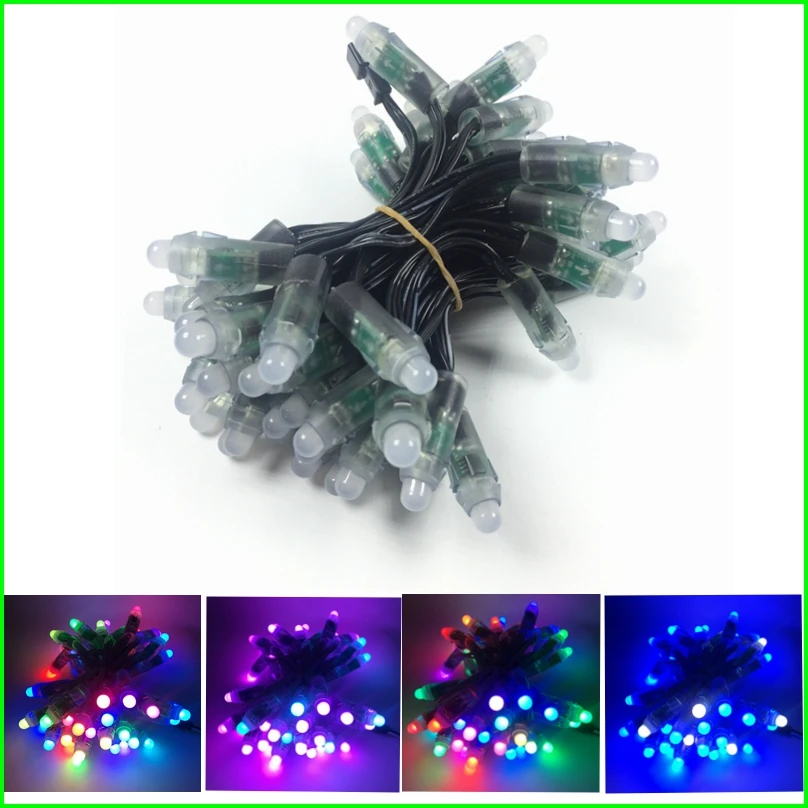 50 шт. DC5V/DC12V 12 мм WS2811 IC RGB светодиодная модульная гирлянда черный провод