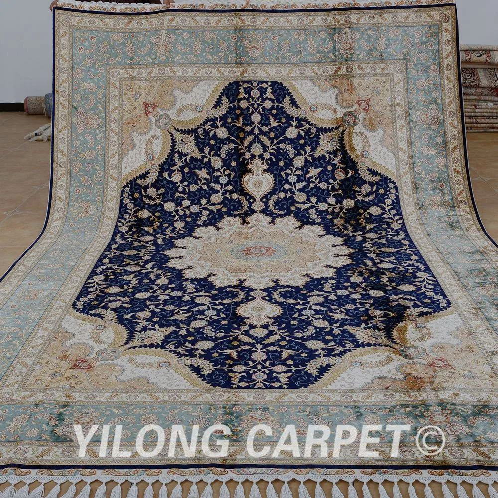 Yilong 8 'x 11 7' Восточный коврик Тебриз Большой Античный Черный Турецкий ручной
