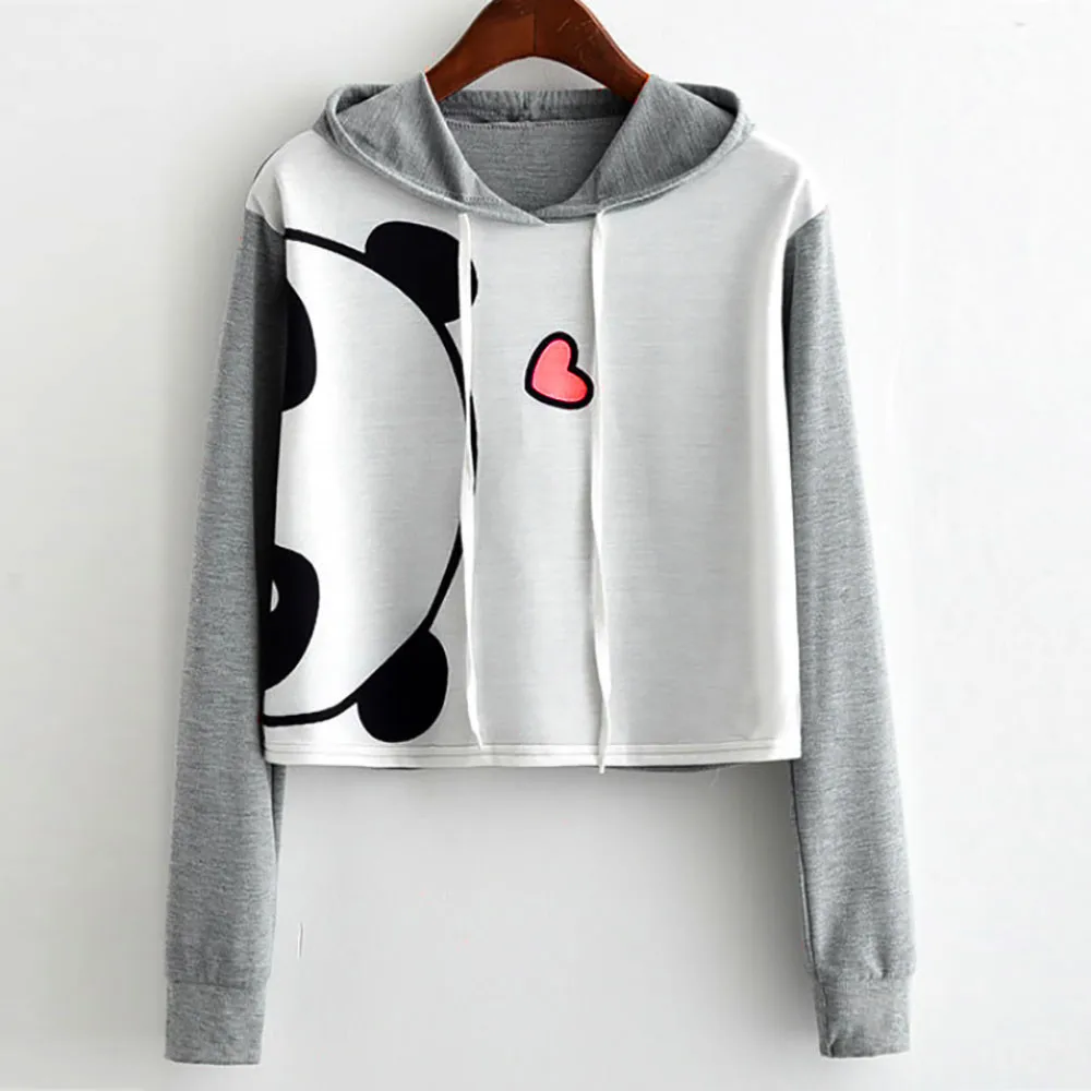Women Girl Animal Print Long Sleeve Hooded Crop Blouse Pullover Sweatshirt Tops Las Mujeres Sweetshirts Спортивный Костюм Женск