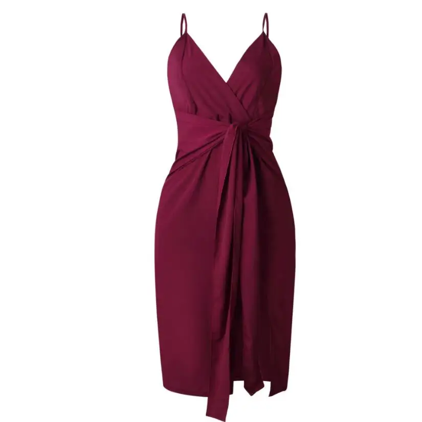 Deep V-Neck Sexy Club Strap Party Dress Summer Women Slit Sashes Casual Sleeveless Female Beach Dresses Robe Femme | Женская одежда