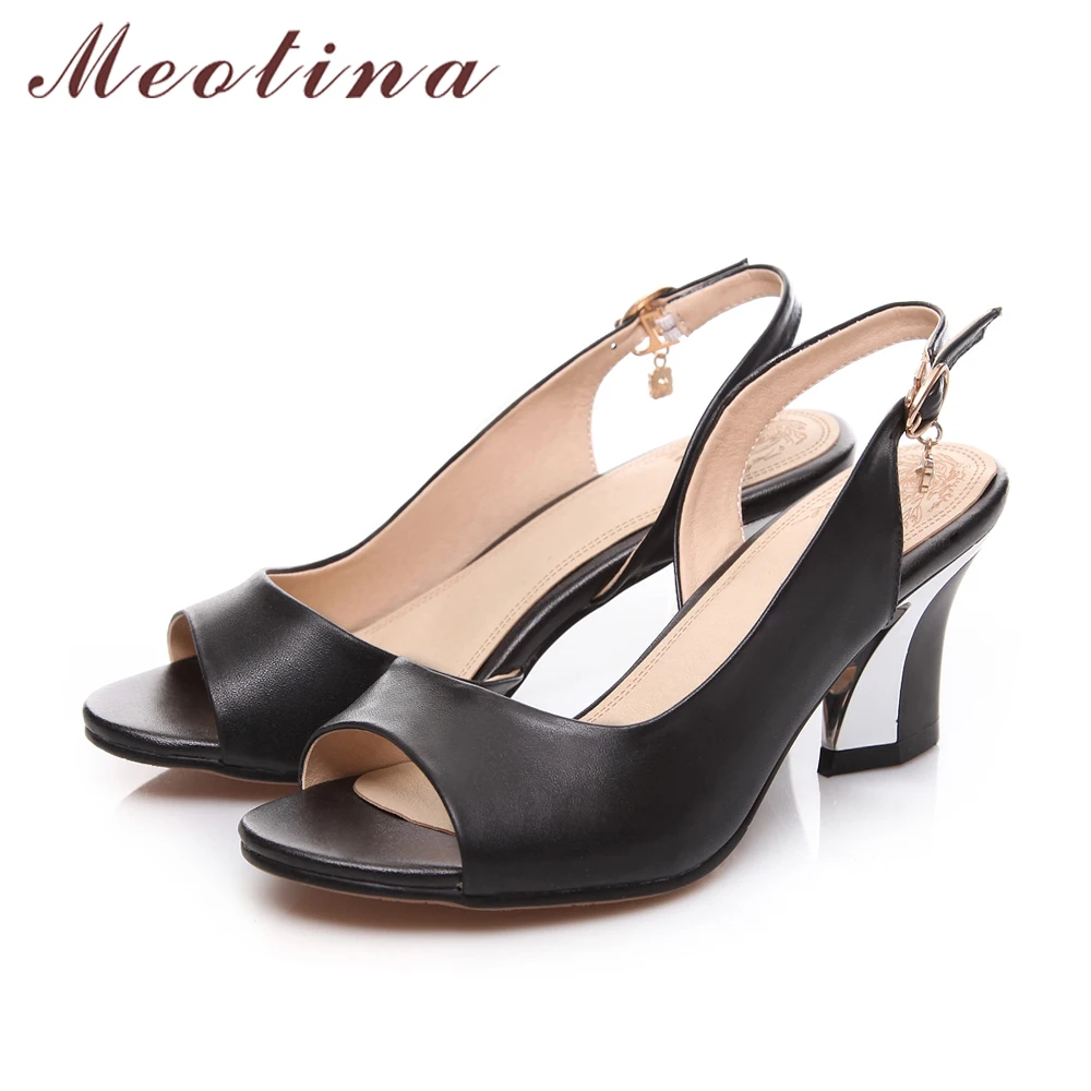 Женские босоножки с открытым носком Meotina белые из натуральной кожи на высоком