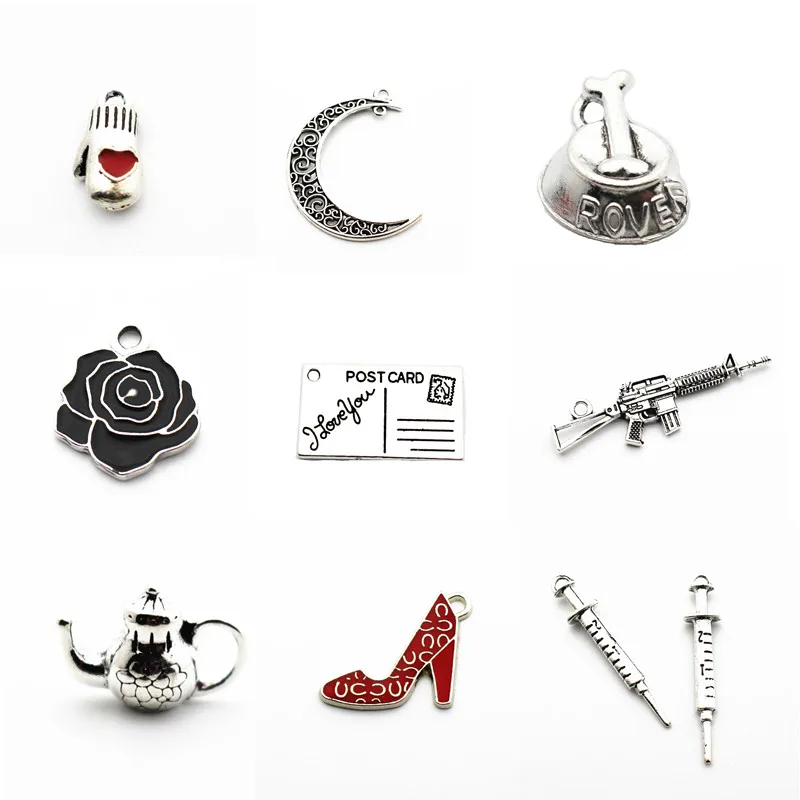 12 шт./лот серебряный сплав оружейные туфли на высоком каблуке розовые Подвески с