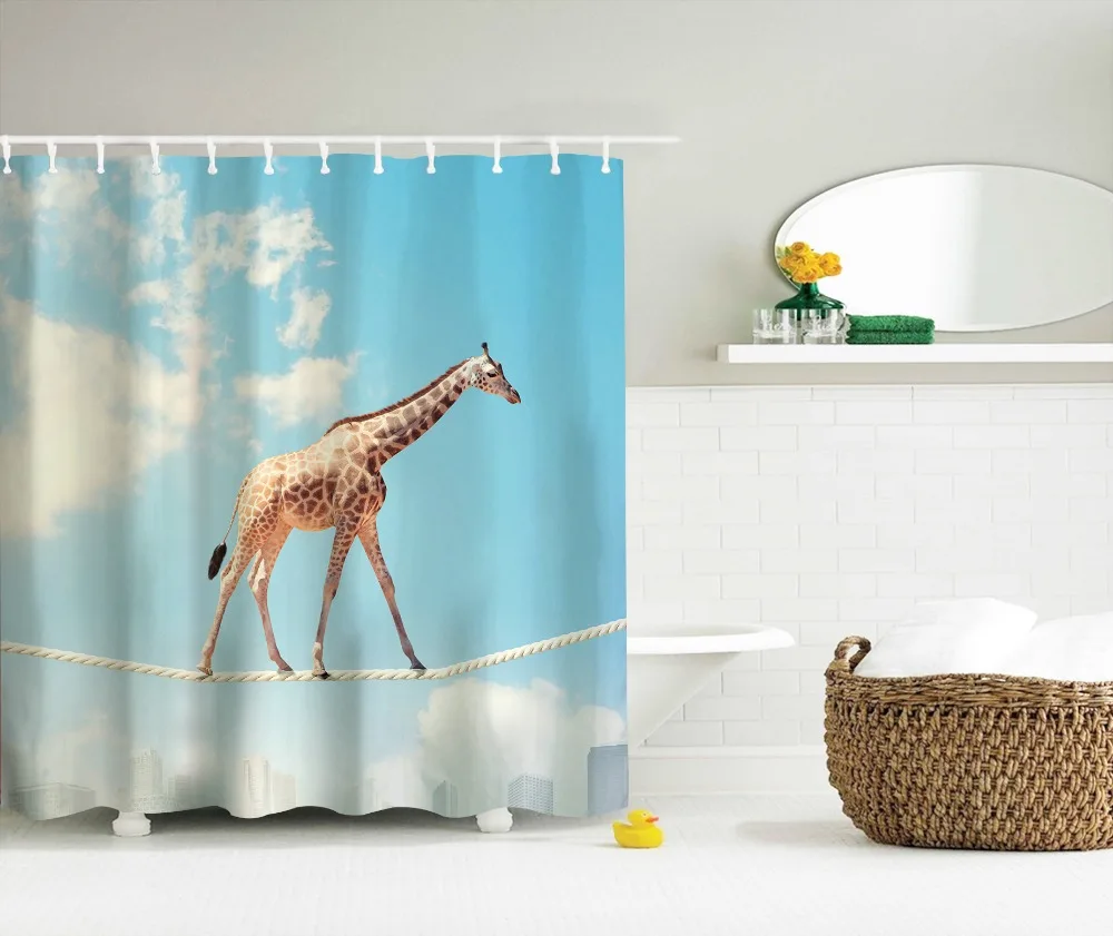 Забавный слон жираф Шлёпанцы для женщин 3D Занавески душа полиэстер Ткань Ванная