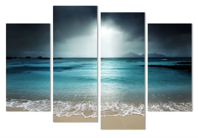 

4 Piece Seaside Castle Landscape Canvas Print modular paintings Home Decor Wall Art Picture For Living Room Modular picture w/06