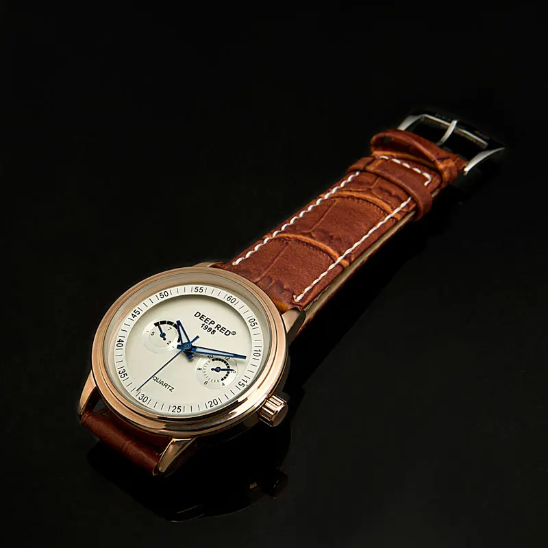 Часы DEEPRED мужские кварцевые с аналоговым дисплеем коричневым кожаным ремешком |