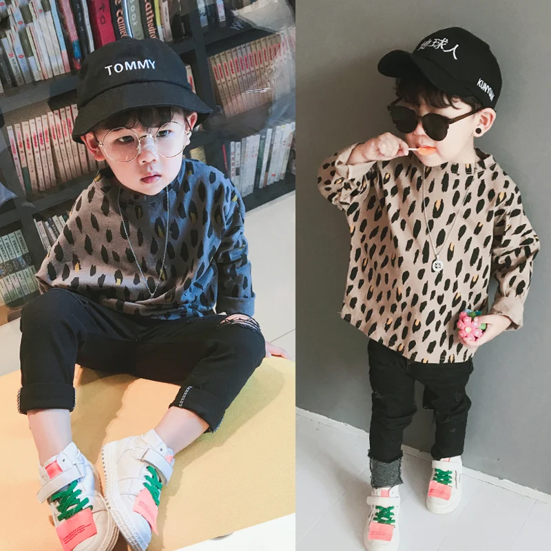 

2020 Spring New Boy Long-sleeved Cotton Leopard T-shirt