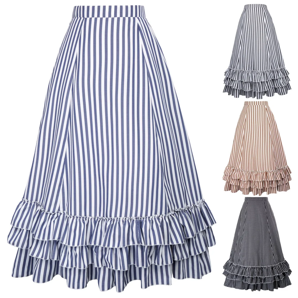 Belle Poque Винтаж в готическом стиле Высокая Талия суеты гофрированная юбка