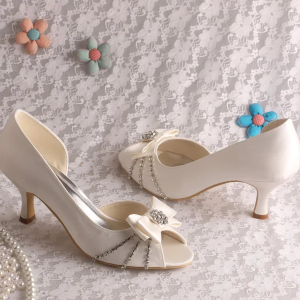 Туфли ручной работы на среднем каблуке свадебные туфли с открытым носком