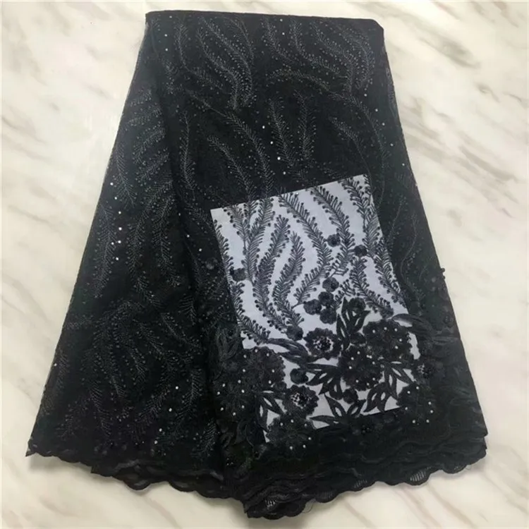 Нигерийские кружевные ткани для вечерние 2019 черный Африканский французский тюль