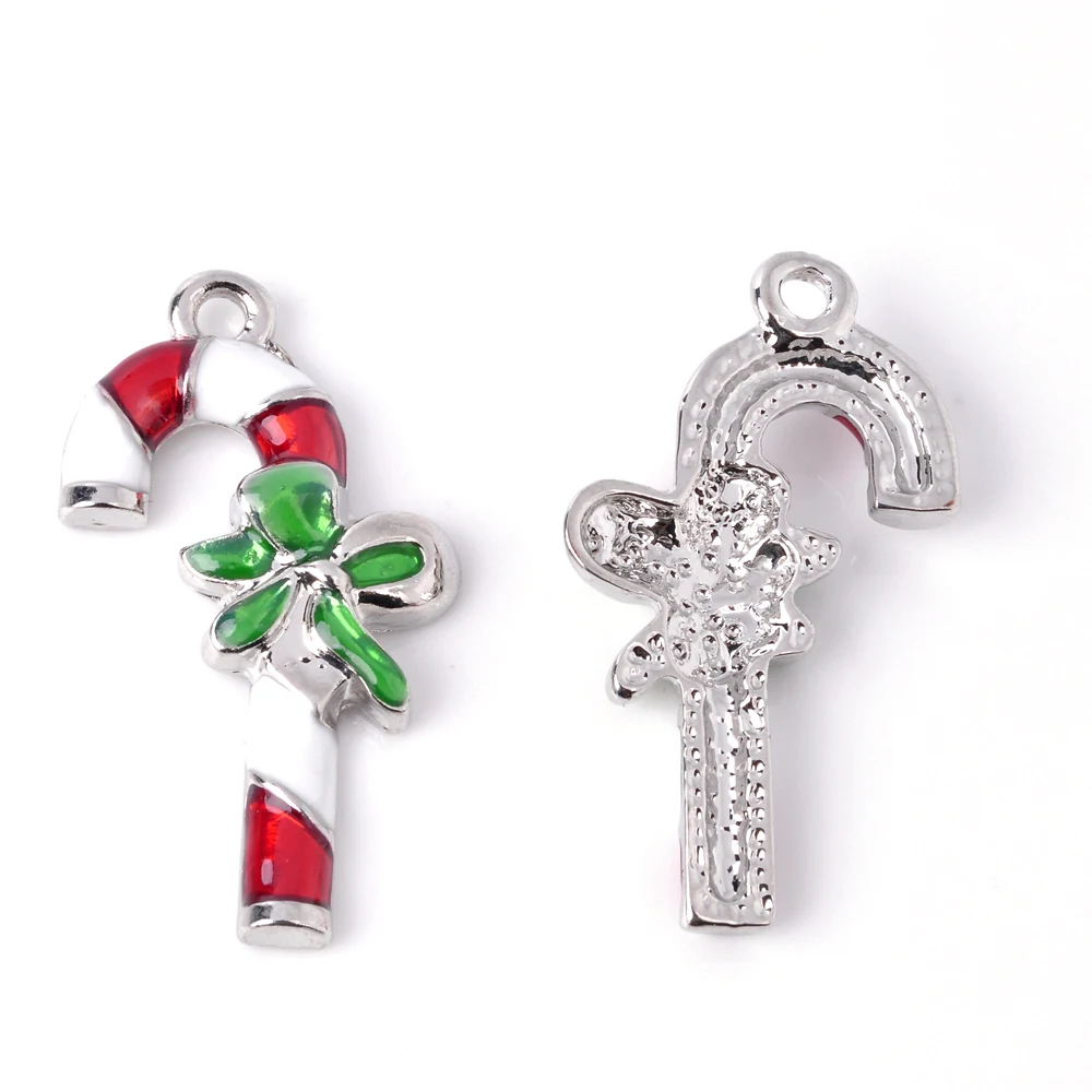 2017 New Arrival lots 20PcsXSilver-tone Christmas Candy Cane Decoration Pendant Enamel Charms Jewelry EK0018 | Украшения и