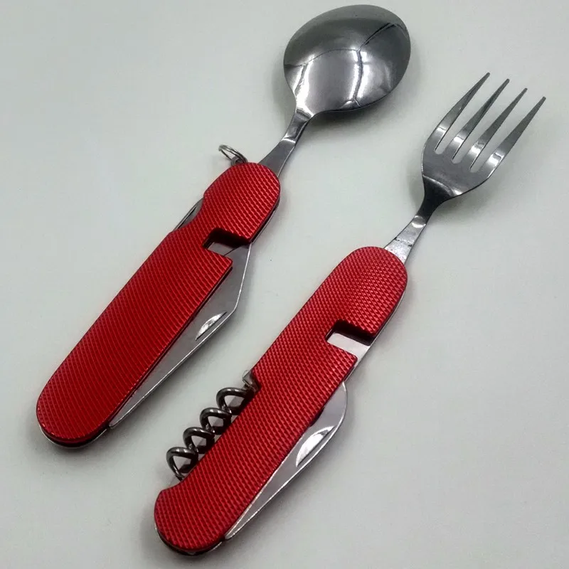 Outdoor Multi-Function Fork Knife Tableware Tools Stainless Steel Portable 4 in 1 Folding Fork Knife for Camping Picnic Travel