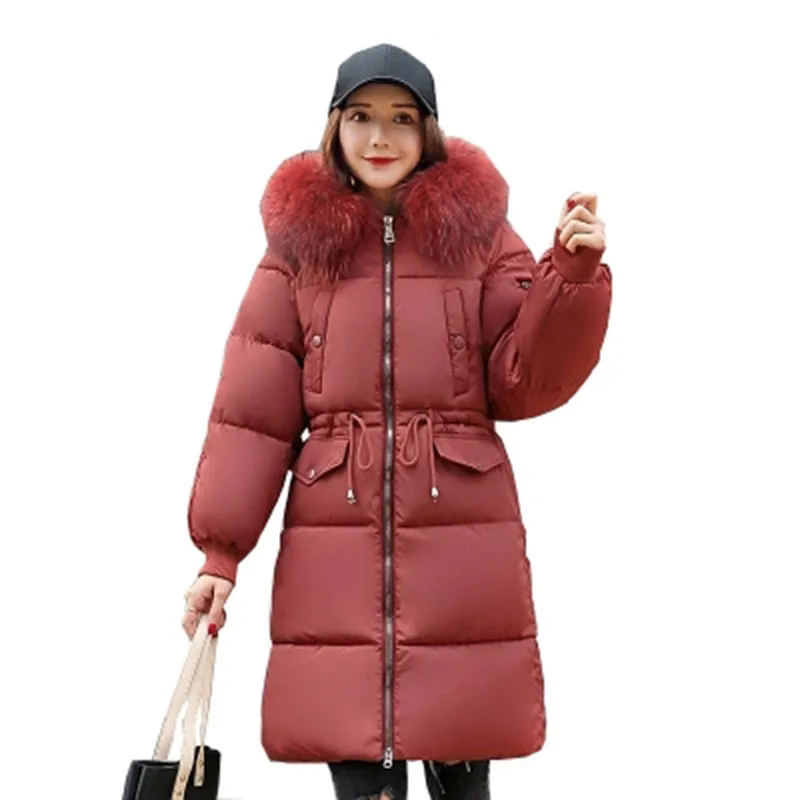 Новинка 2018 Зимняя женская теплая хлопковая куртка с большим меховым капюшоном