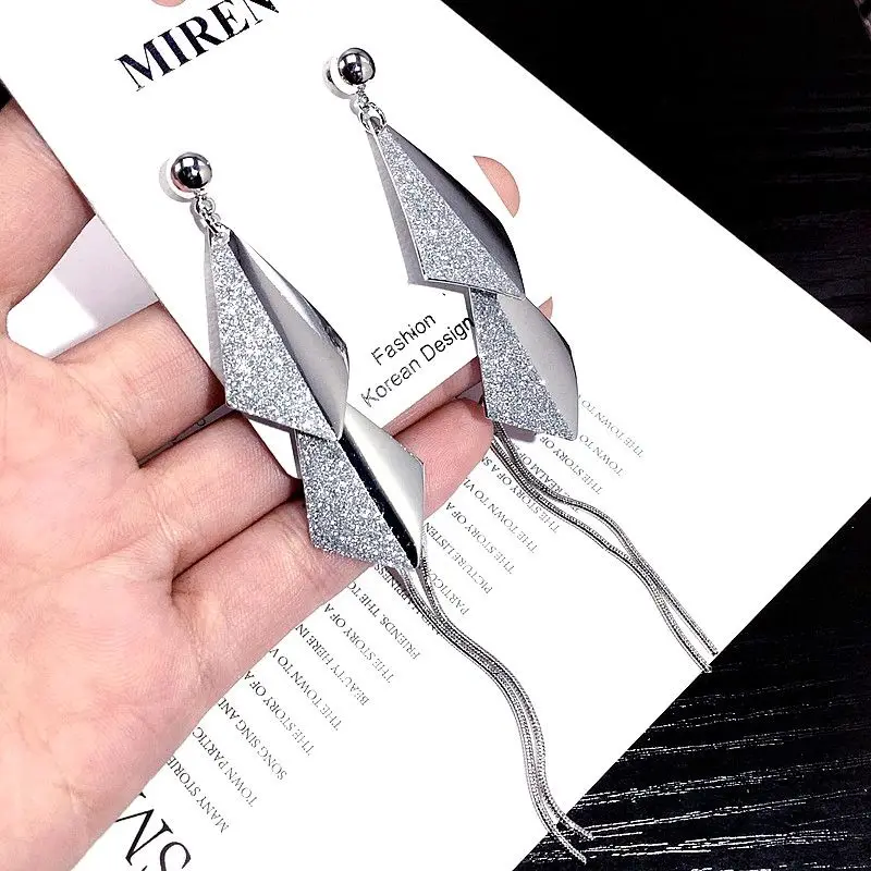 Модные длинные серьги из серебра s925 пробы с геометрическим рисунком женские в