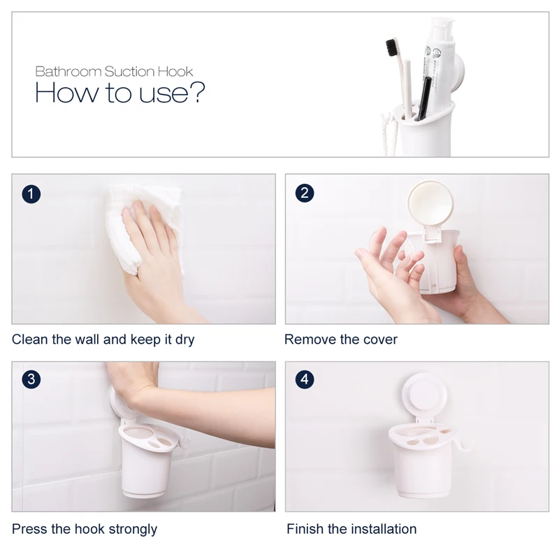 TAILI Toothbrush Holder Wall Suction Cups Shower Holder Bathroom Decor Sucker Toothbrush Holder Suction Hooks Bathroom Set