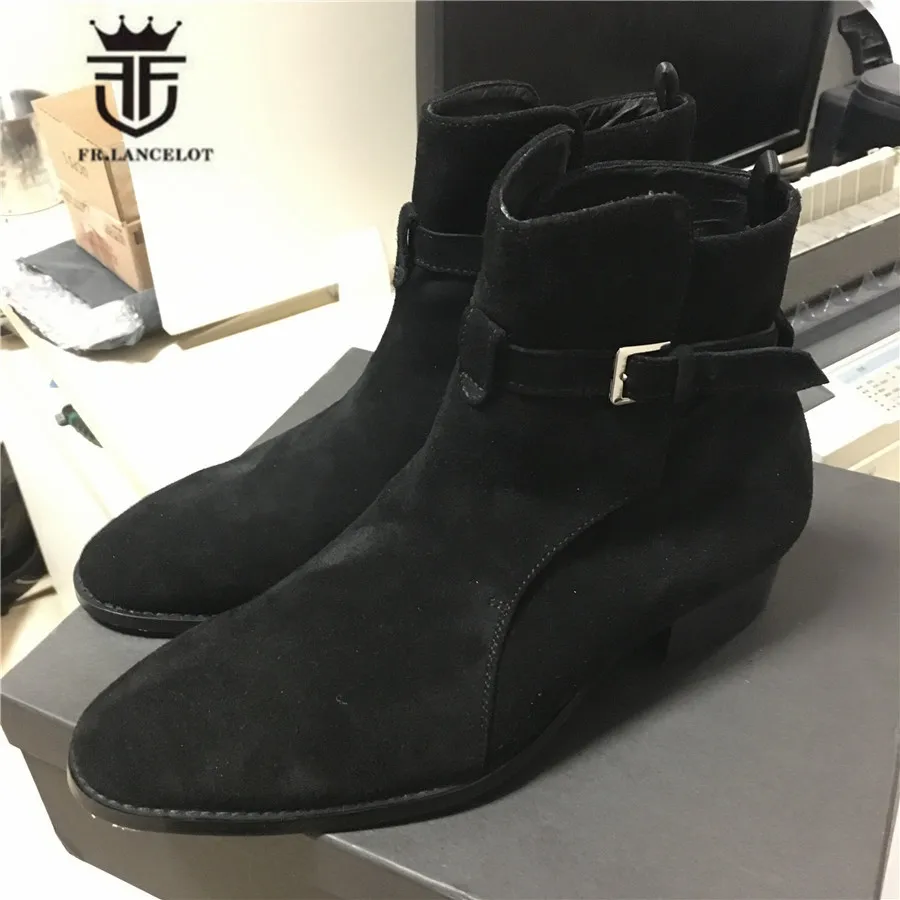 Винтажные классические замшевые черные ботинки ручной работы из натуральной