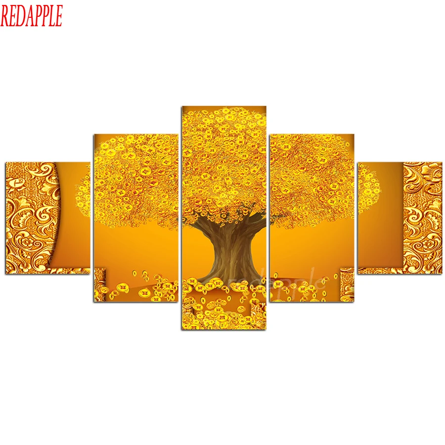 5 шт. Золотая денежная елка медная Наличная картина из страз вышивка крестиком