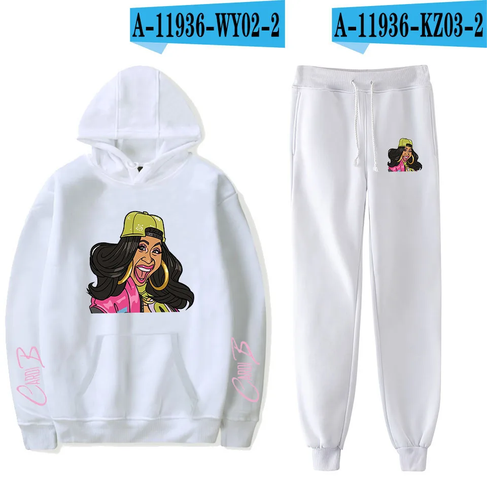 Женские комплекты Rapper Cardi B, зимний модный спортивный костюм, толстовка с капюшоном+ спортивные штаны, спортивные комплекты из 2 предметов, облегающая спортивная одежда - Цвет: 012
