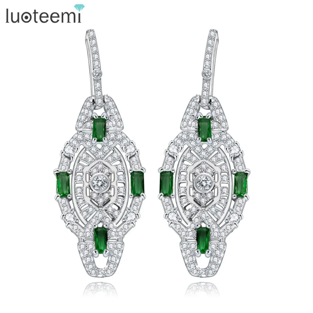 

LUOTEEMI Wholesale 2017 New Model Geometric Simulated Zircon Micro Setting Dangle Earrings For Women Luxury Jewelry