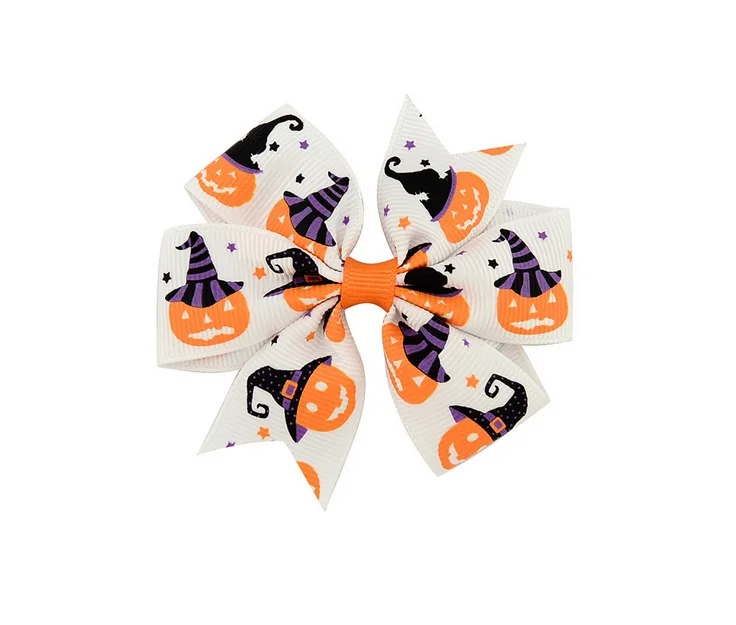 24 шт./лот 3-дюймовый бант для волос на Хэллоуин с узором Популярные зажимы детские