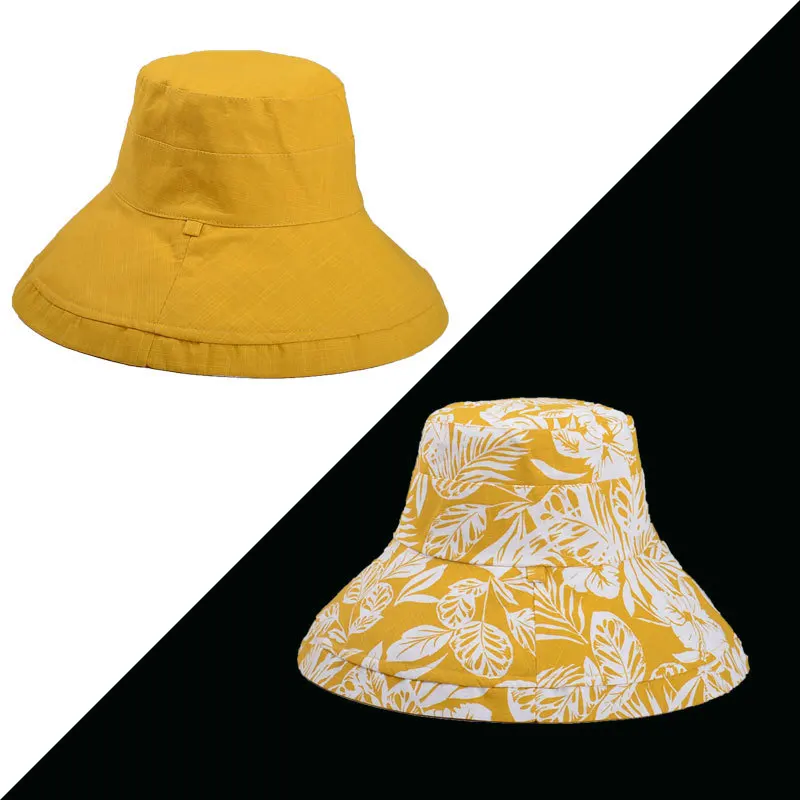 Летняя женская шляпа двухсторонняя хлопок цветок с широкими полями