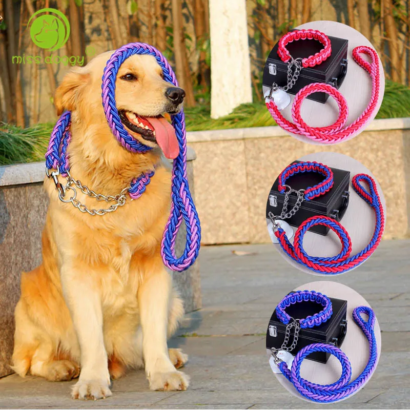 1 2 м Длина двойного плетения ошейник и поводок для Собак прочный канат нейлоновый