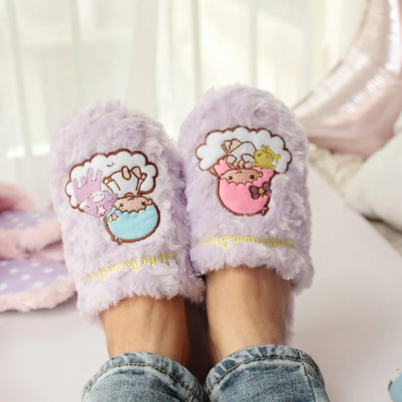 Персонажи Little Twin Stars тапочки по мотивам мультфильмов зимние теплые шлепанцы без задника с открытыми пальцами домашняя обувь из мягкого плюша; мягкие игрушки милые домашние тапочки; подарки для любого пола