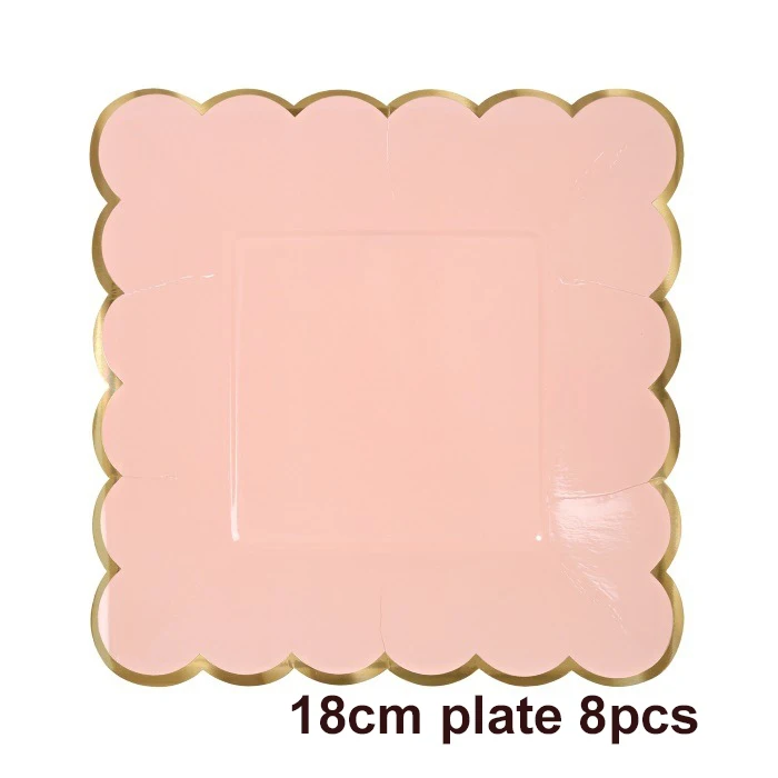 18cm plate 8pcs 8 шт. бумажные тарелки конфетного цвета для вечеринки, дня рождения, пастельные тарелки из фольги с золотой фольгой, вечерние тарелки для украшения свадебной посуды - Цвет: 18cm plate 8pcs