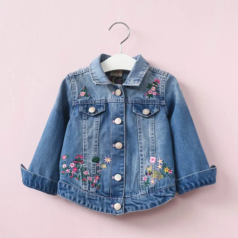 Baby Girl Denim Jacket 2019 New Autumn Embroidery Flowers Jeans Jacket Kids Coats Baby Girl Clothing Children Clothes LZ381