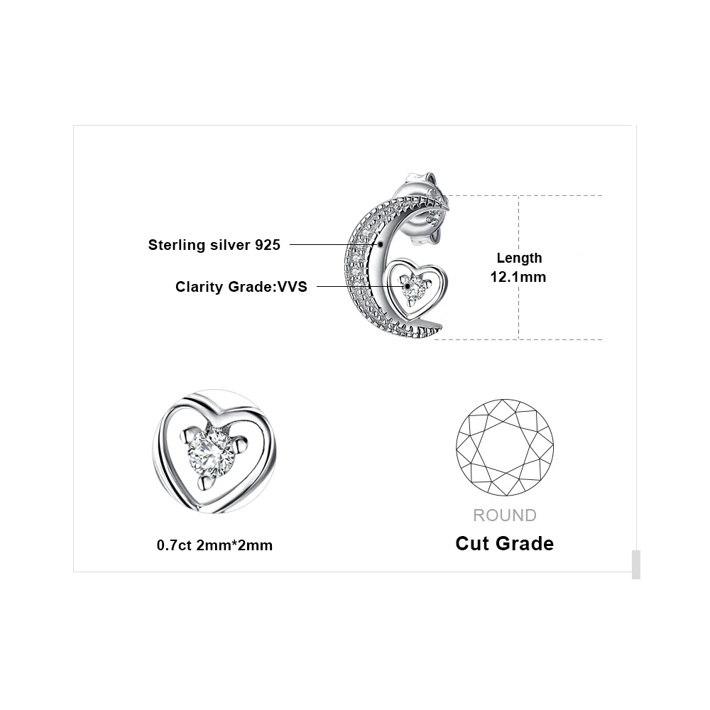 JewelryPalace Heart Moon CZ Dangle Drop Earrings 925 Sterling Silver For Women Korean Earings Fashion Jewelry 2020 | Украшения и