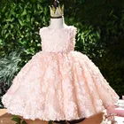 Детское летнее платье, Розовое Кружевное крестильное платье для маленьких девочек, платье для дня рождения, крещения, костюм принцессы, 2018