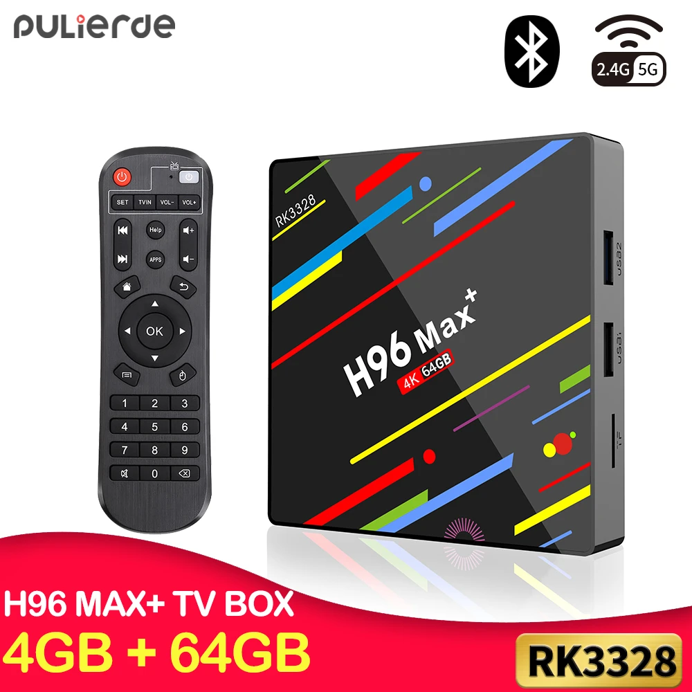 

PULIERDE Android 9.0 TV BOX H96 MAX PLUS 4GB 64GB RK3328 H2.65 4K 2.4GHz/5GHz WIFI Set-top box Media Player Smart TV Box 32GB