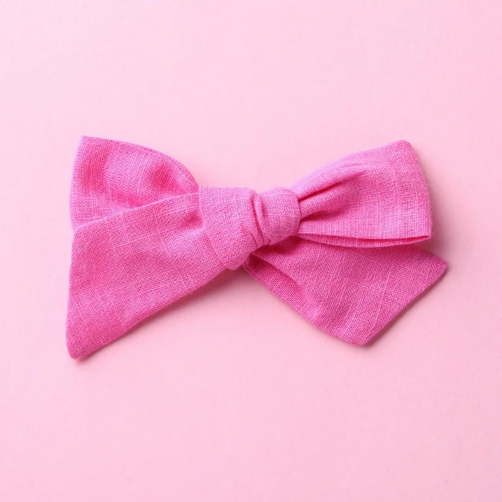 Hot pink with Clip Handtied School Girl нейлоновый бант или заколки для волос, цветочный принт тканевый бант повязки на голову Baby Shower подарок - Цвет: Hot pink with Clip