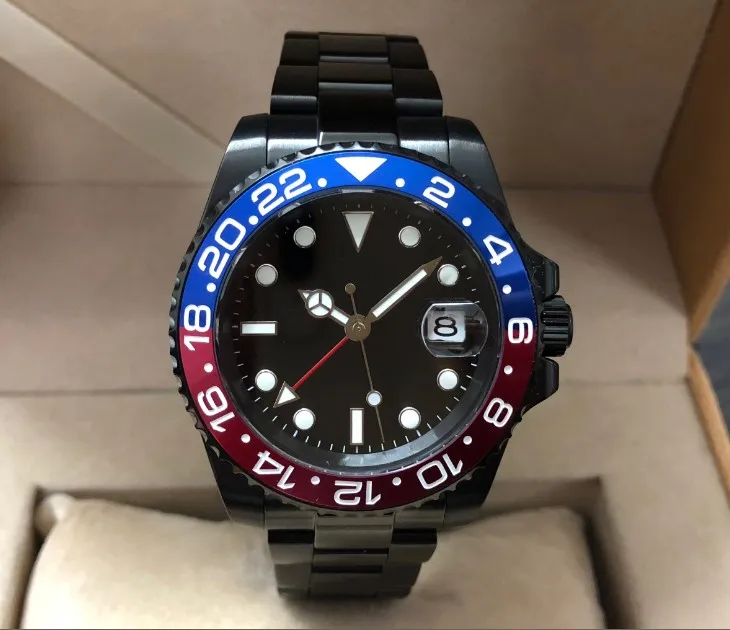 

Sapphire crystal 40mm parnis PVD case Asian Automatic Self-Wind movement One-way rotating bezel GMT luminous men's watch 402A