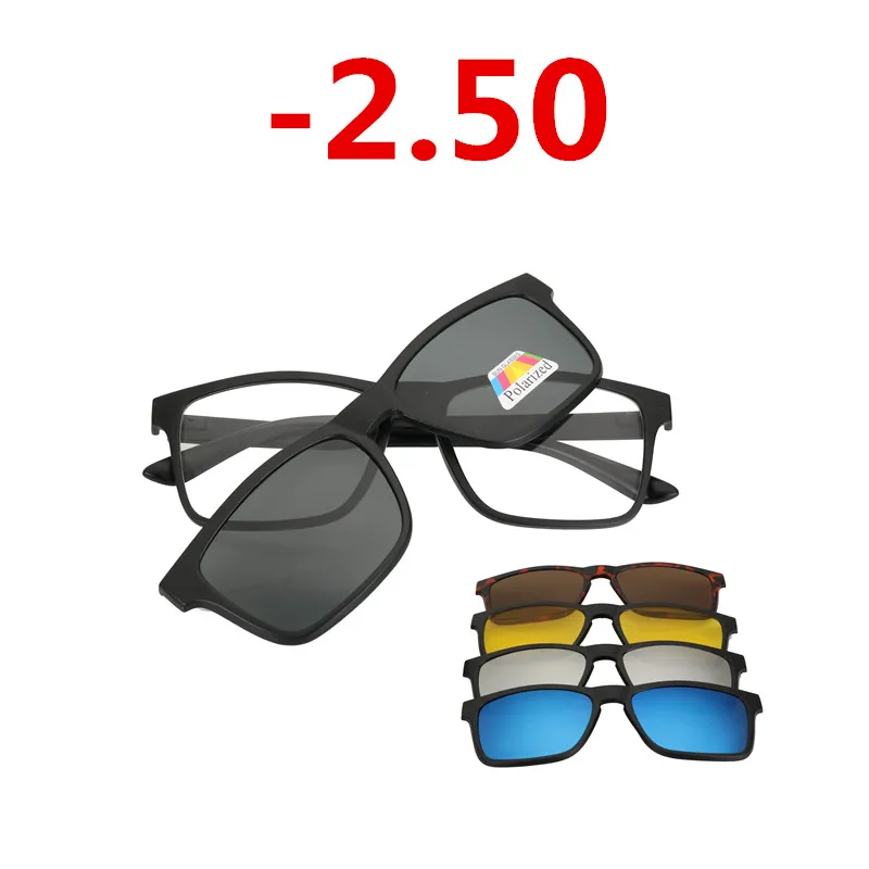1 and 5 lens -2.50 Поляризационные солнцезащитные очки, очки для близорукости, оптическая оправа для очков, мужской ремень, магнит, 5 зажимов, солнцезащитные очки для близорукости, оправа для очков - Цвет оправы: 1 and 5 lens -2.50