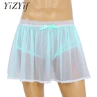 Мужская Прозрачная Юбка с рюшами и эластичным кружевом, сексуальное нижнее белье, короткая юбка для кроссдресса