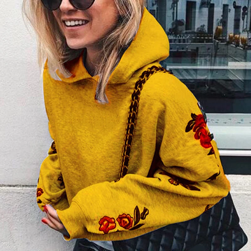 Женские толстовки с вышивкой роз сезон весна осень теплая спортивная толстовка