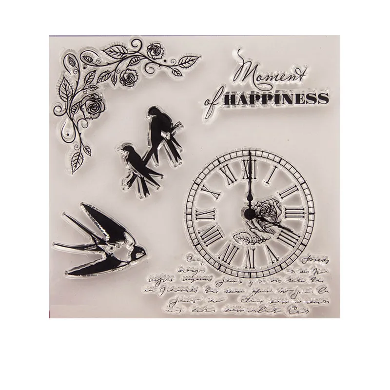 Swallow Clock Happiness прозрачный силиконовый штамп для печати DIY Скрапбукинг Фотоальбом