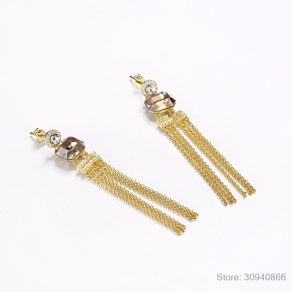 Серьги с кристаллами Swarovski, висячие серьги для женщин, висячие серьги из серебра S925 пробы, для девочек, Розовые ювелирные украшения, модные кисточки