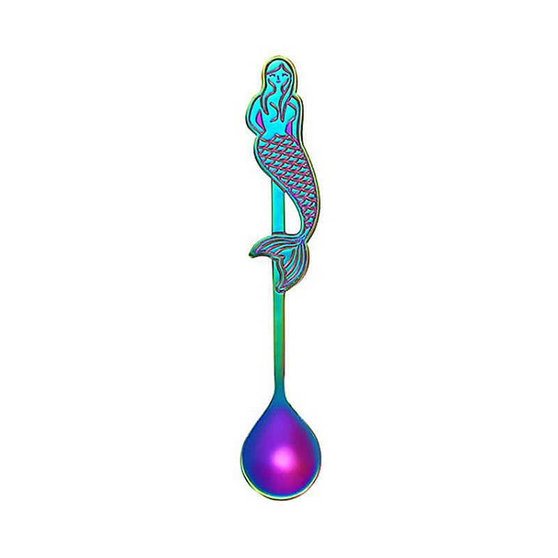 color muti Милая чайная ложка русалки ложки с ручкой сахарные десертные столовые приборы висячая чашка кофе чай для питья кухонный гаджет из нержавеющей стали - Цвет: color muti