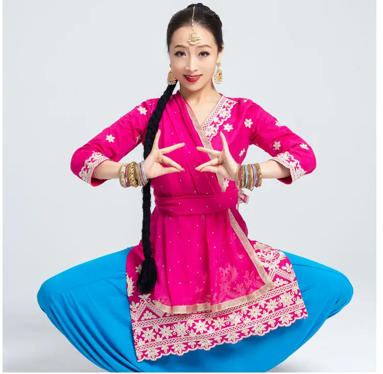 India Sarees Traditional Woman Yoga Costume Cotton Embroidery Top Scarf